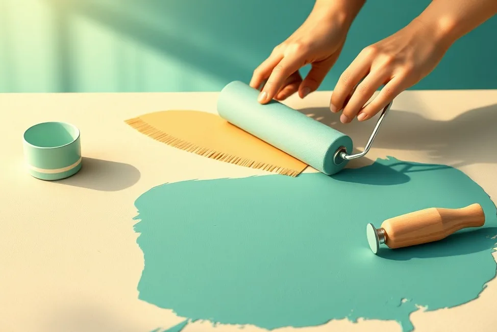 Outils de peinture disposés dans l'ordre des étapes du chantier